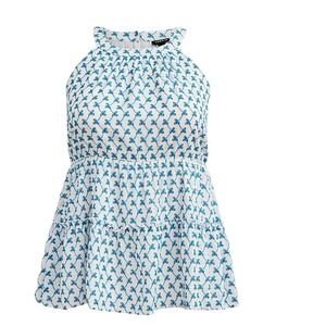 Torrid Womens‎ Plus Size 5 White Blue Embroidered Tiered Babydoll Halter Top